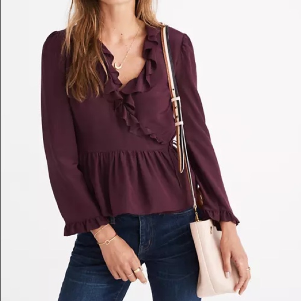 Madewell Silk Ruffle-Hem Wrap Top